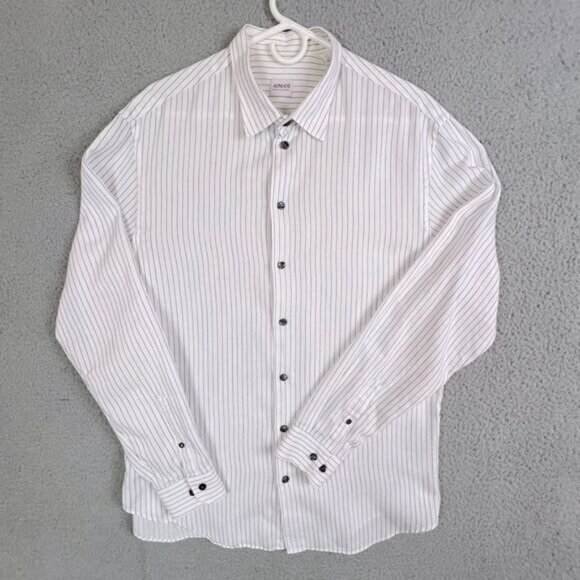 ARMANI MENS BUTTON DOWN SHIRT SIZE XL WHITE WITH BLACK STRIPES - Picture 9 of 9